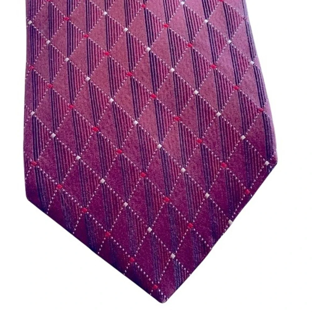 Murano‎ 100% Silk. Mens Necktie Maroon Wine , Red and Silver,  Mens Tie.